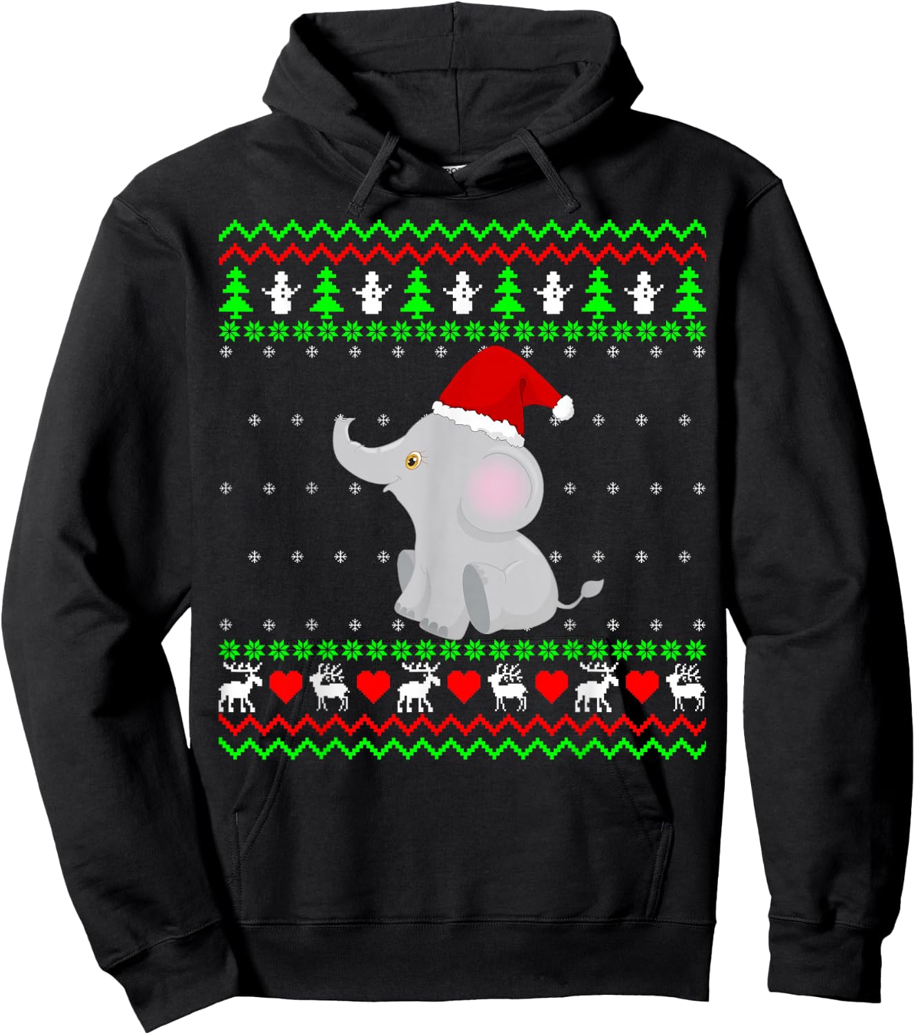 Elephant Ugly Christmas Sweater Hoodie - Hoodie | Black
