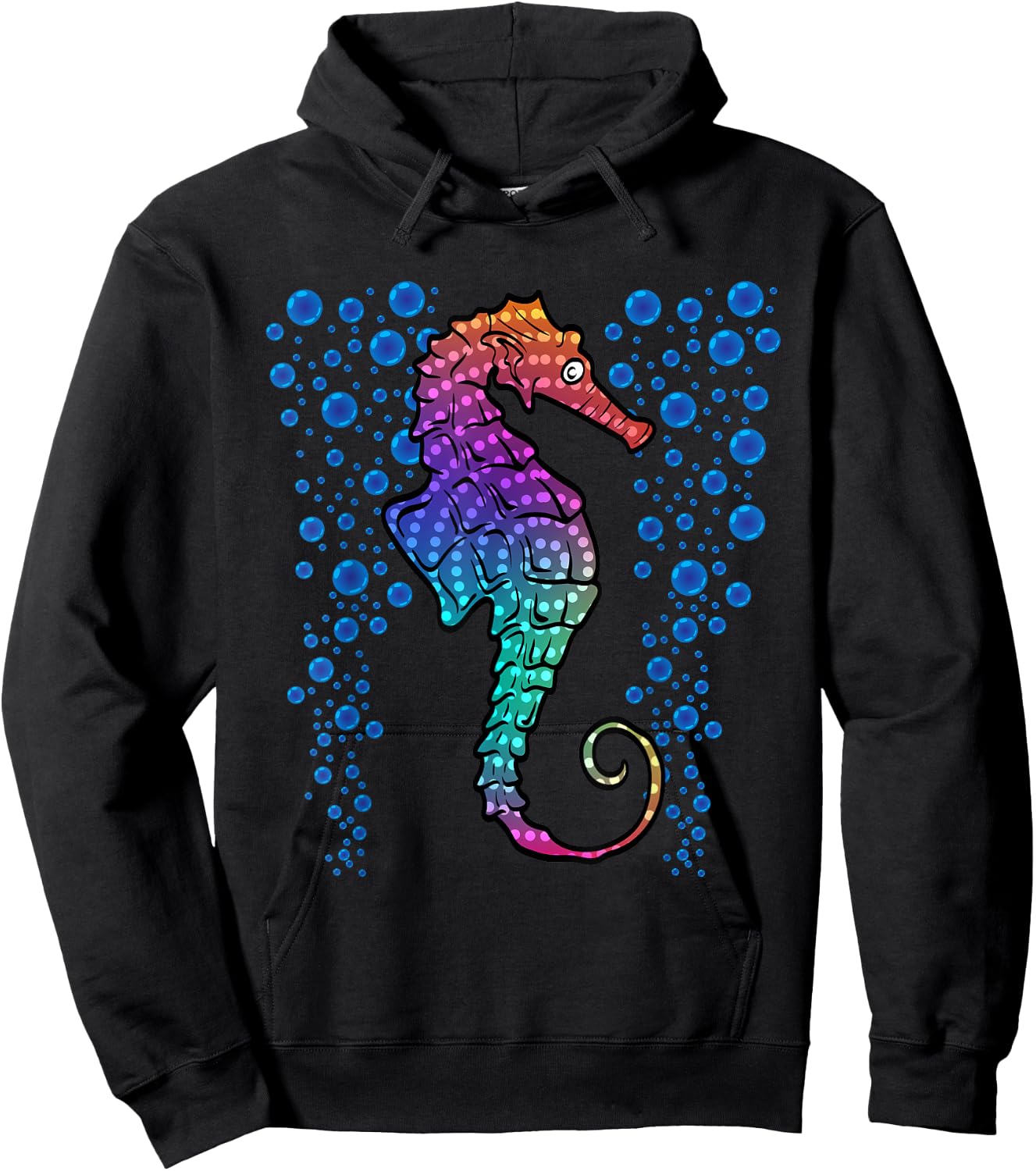 Colorful Sea Horse Print Ocean Hoodie - Hoodie | Black