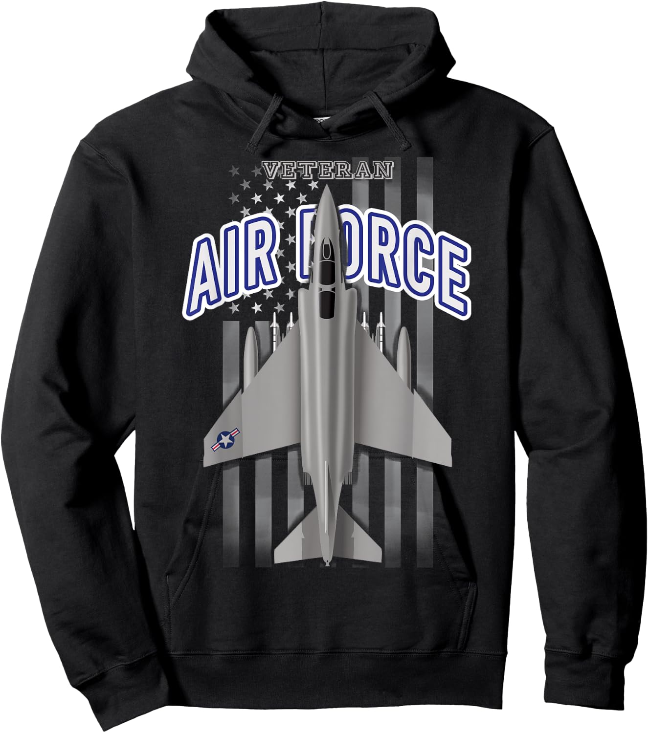 Air Force Veteran F-4 Phantom and Flag Hoodie - Hoodie | Black