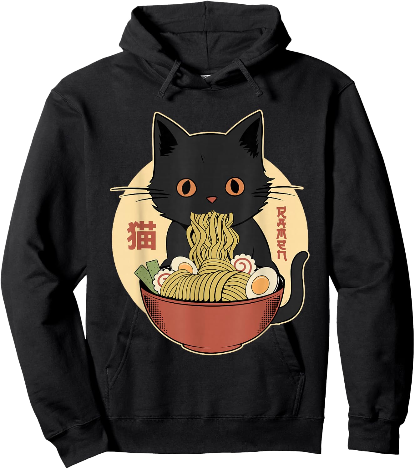 Cat Ramen Funny Graphic Japanese Kawaii Cat Anime Hoodie - Hoodie | Black