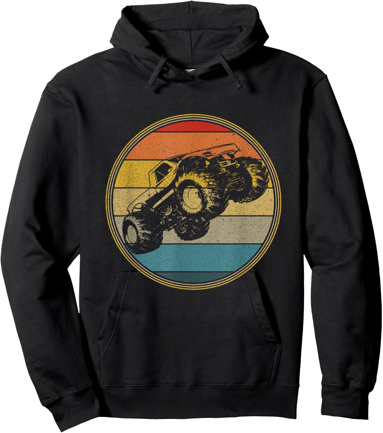 Monster Truck Vintage Retro Style Sun Design Hoodie - Hoodie | Black