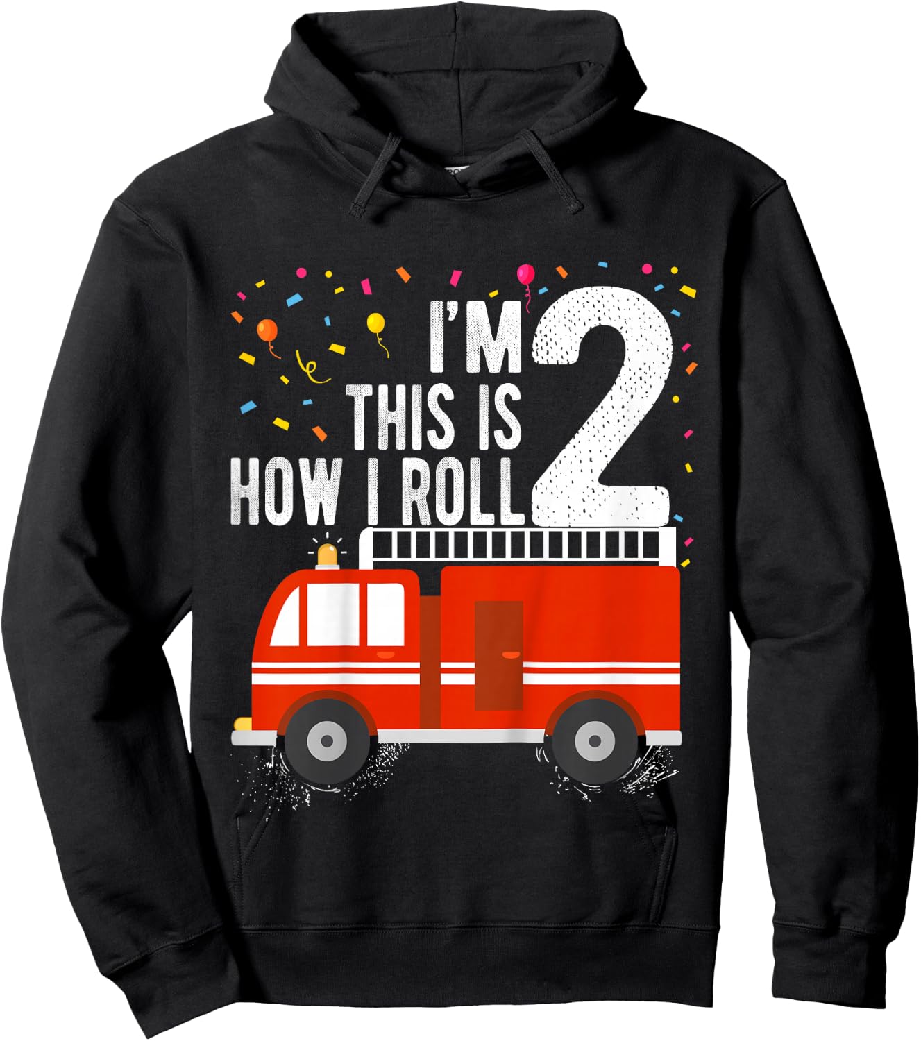 Fire Truck 2nd Birthday Boy 2 Year Old Firefighter Hoodie - Hoodie | Black