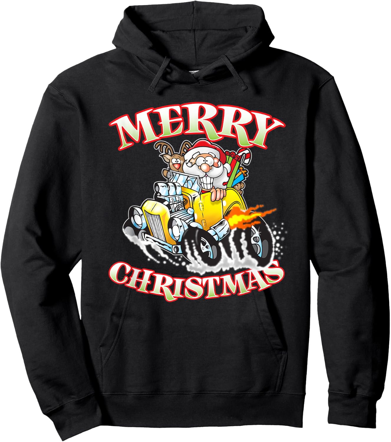 Funny Merry Christmas Santa Reindeer Hot Rod Coupe Hoodie - Hoodie | Black