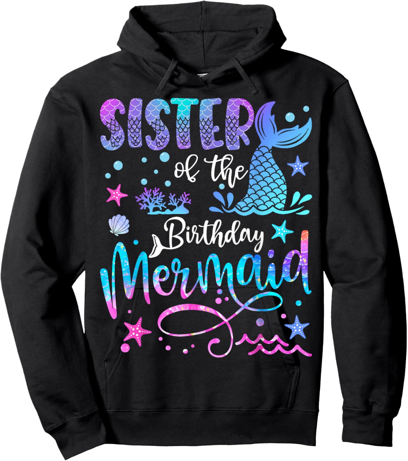 Sister of The Birthday Mermaid Matching 1St Birthday Girl Hoodie - Hoodie | Black