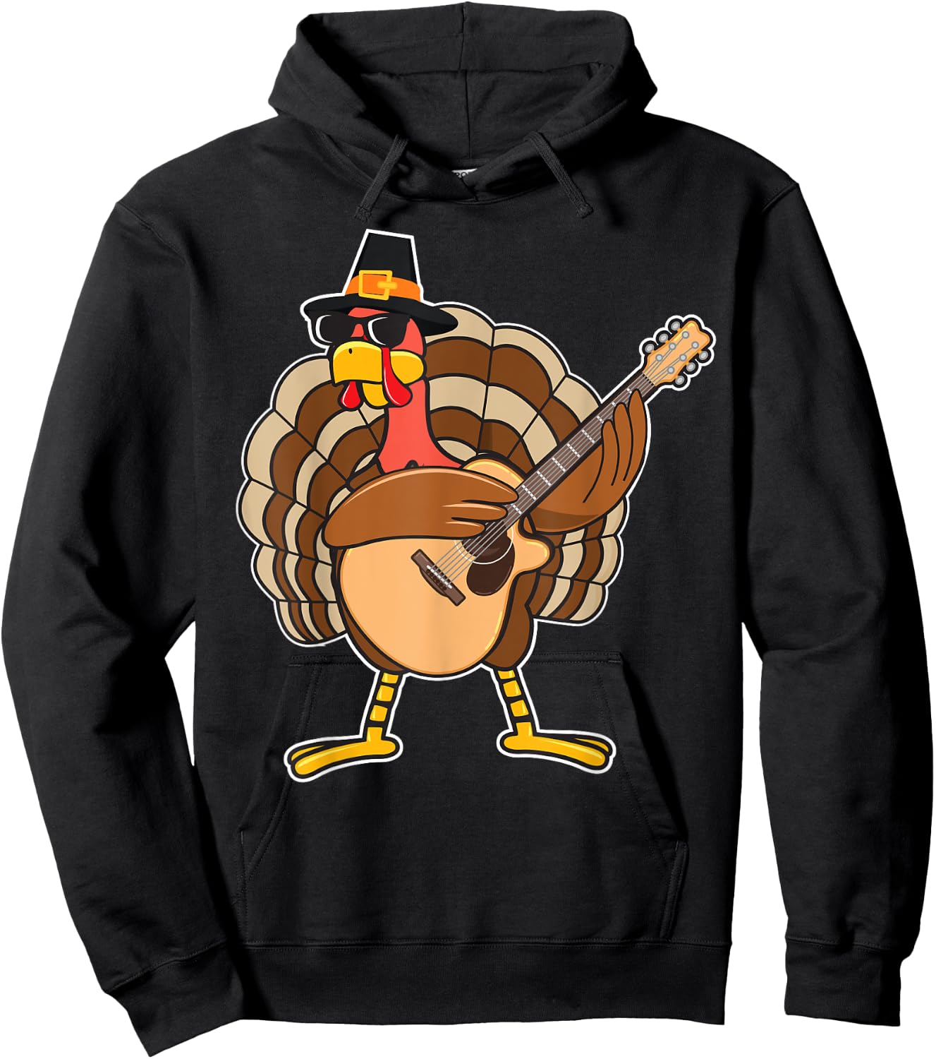 Turkey Playing Guitar Thanksgiving Hoodie - Hoodie | Black