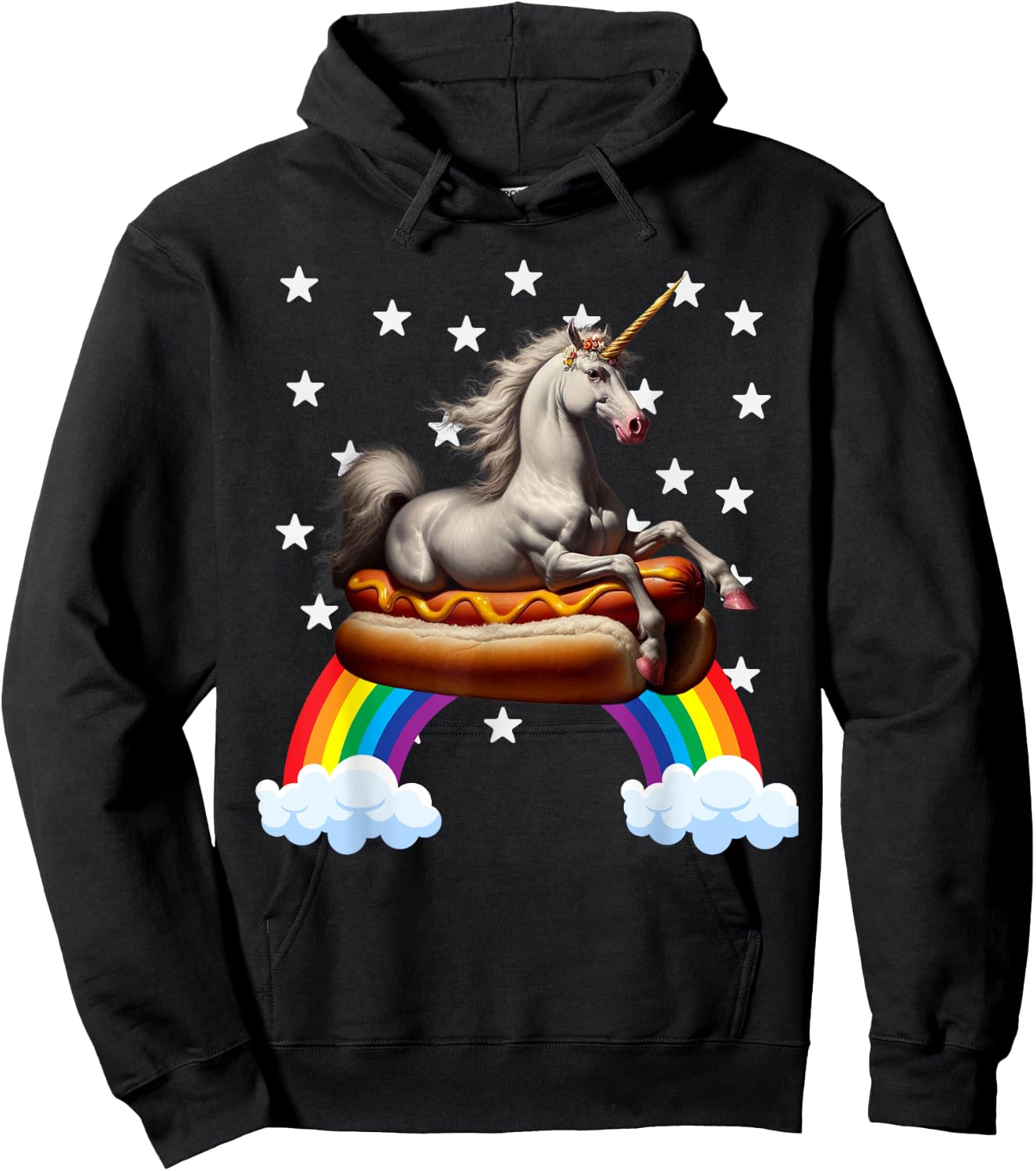 Unicorn Riding Hot Dog Boys Girls Women Kids Teen Mother Mom Hoodie - Hoodie | Black