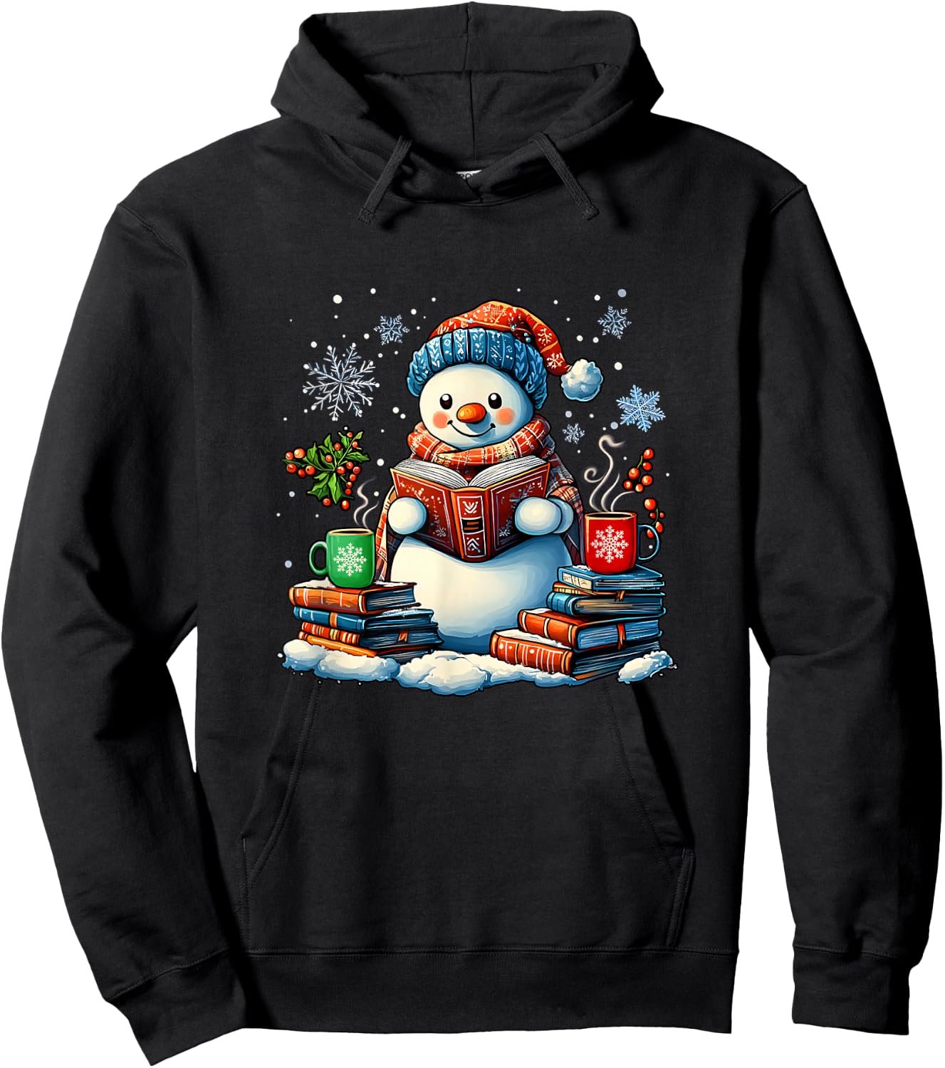 Snowman Reading Book Lovers Christmas Bookworm Librarian Hoodie - Hoodie | Black