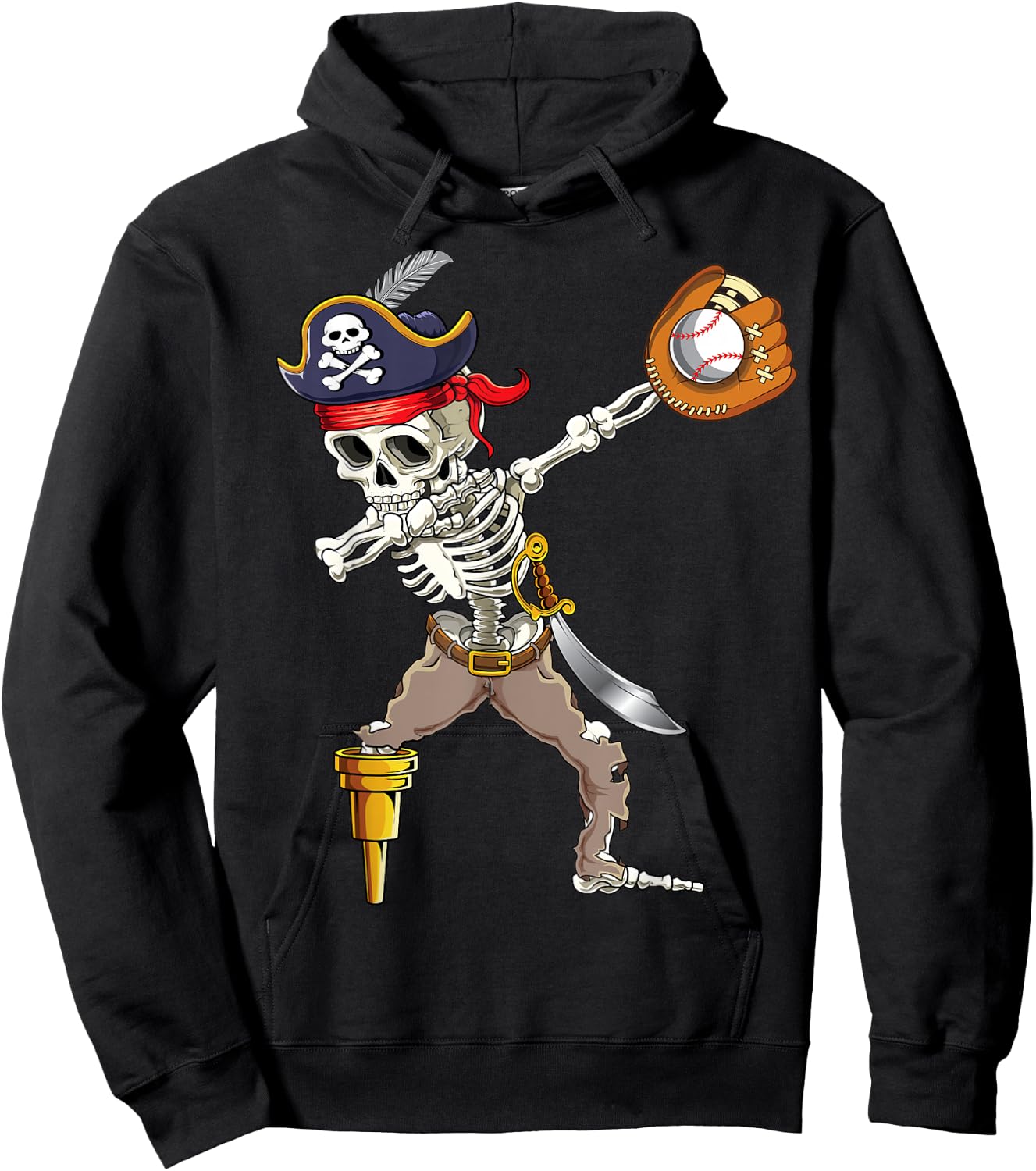 Dab Skeleton Dabbing Skeleton Pirate Baseball Hoodie - Hoodie | Black