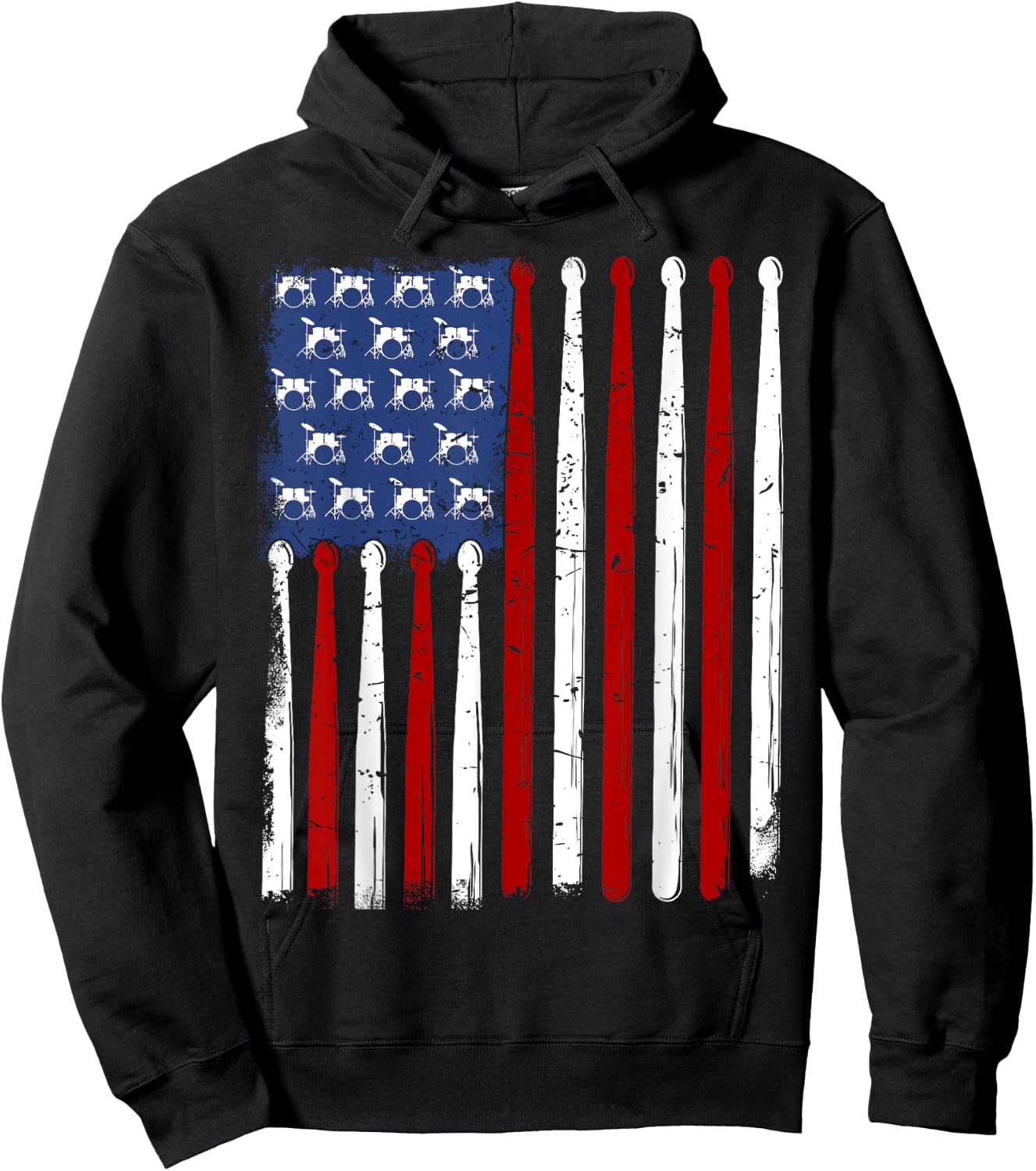American Flag Drumsticks Vintage Drummer Hoodie - Hoodie | Black
