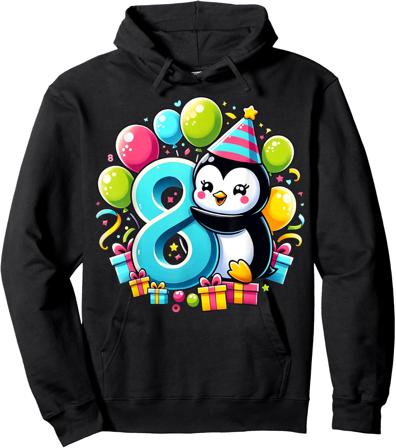 Penguin 8th birthday for boy girl 8 years old eight Penguin Hoodie - Hoodie | Black