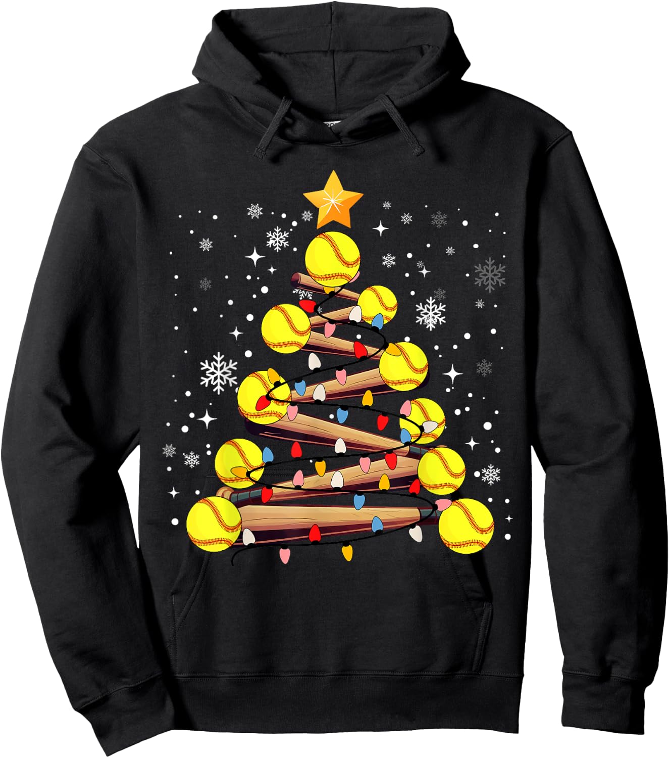 Softball Christmas Tree Light Xmas Softball Girls Kids Hoodie - Hoodie | Black