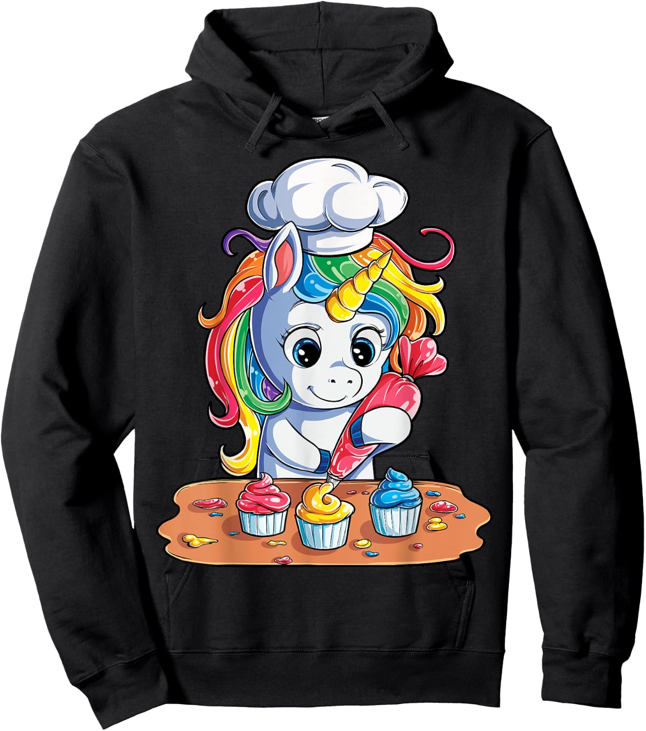 Unicorn Cupcake Funny Girls Kids Baking Cake Rainbow Gifts Hoodie - Hoodie | Black