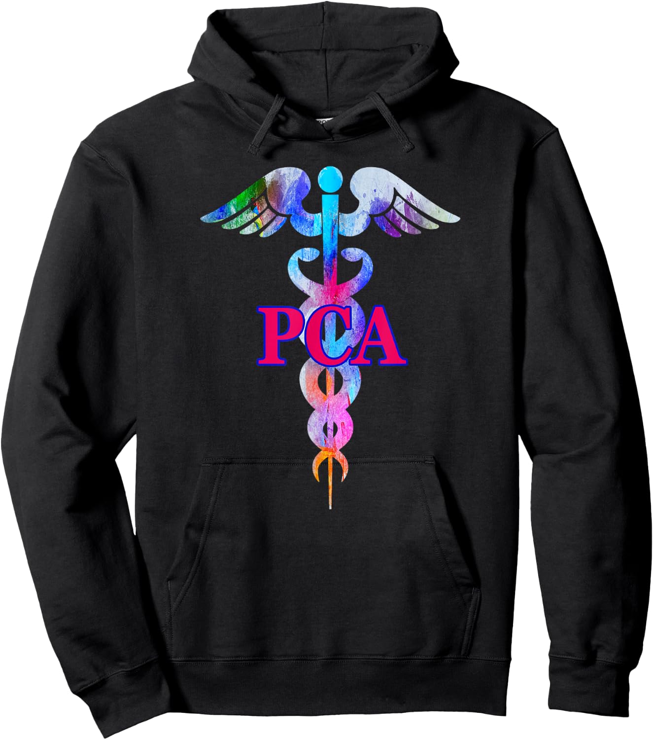 Patient Care Assistant PCA Caduceus Watercolor Art Graphic Hoodie - Hoodie | Black