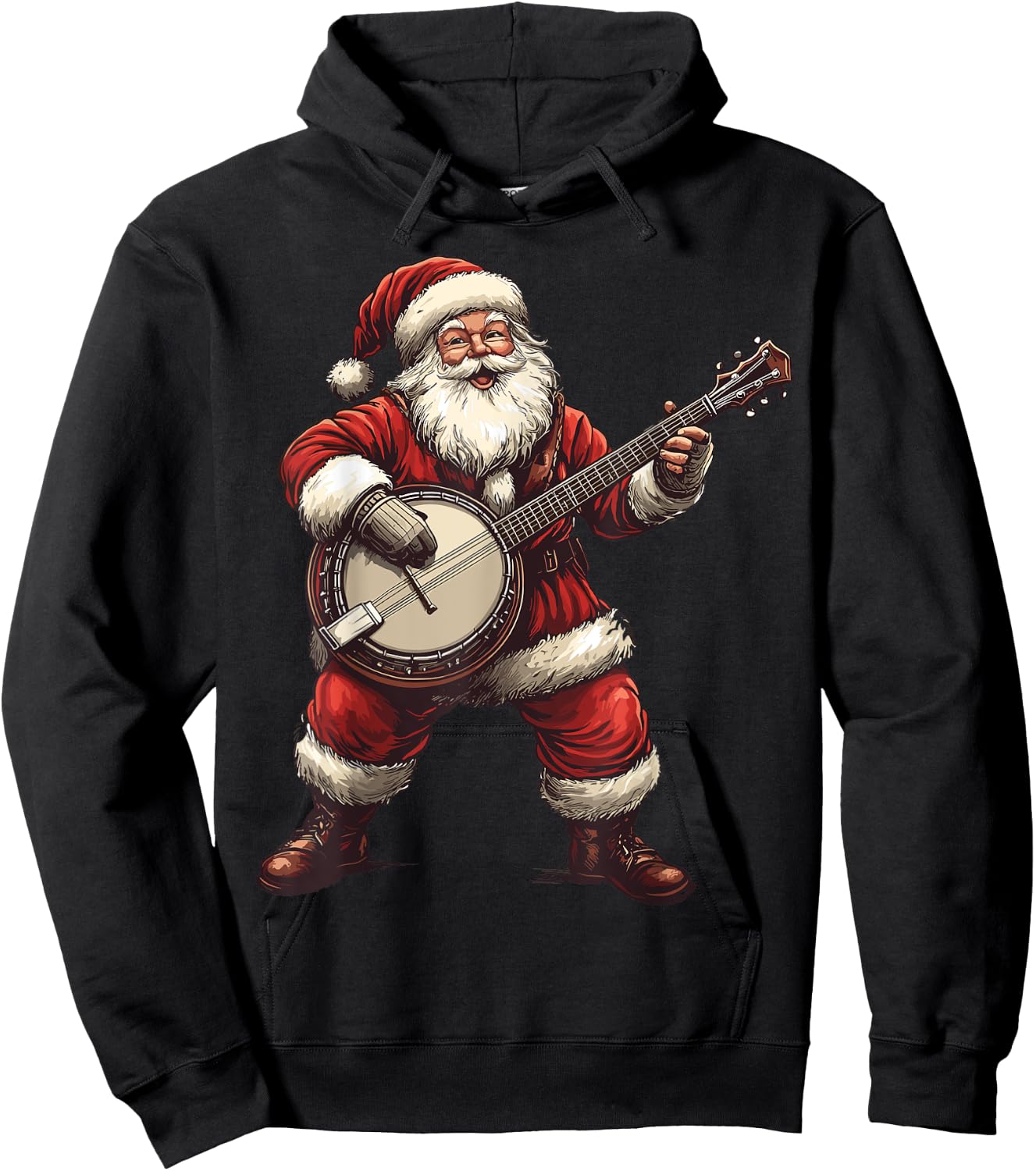 Santa Playing Banjo Funny Banjo Player Bluegrass Christmas Hoodie - Hoodie | Black