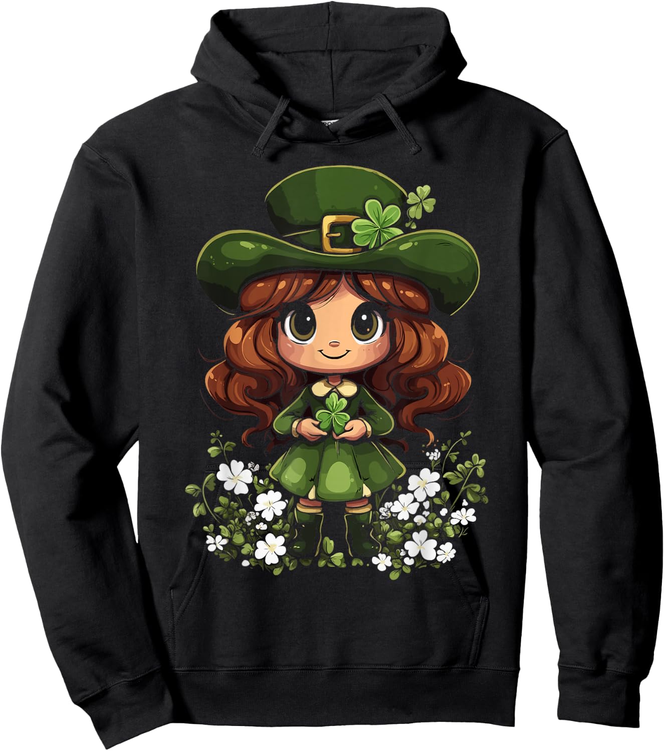 Female Leprechaun Shamrock Girls St Patricks Day Leprechaun Hoodie - Hoodie | Black