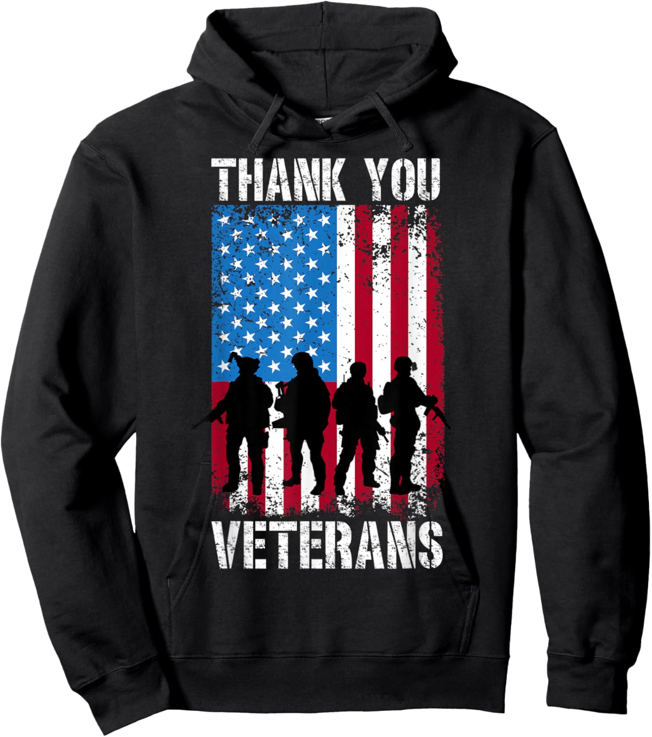Thank You Veterans Military Services Armed Forces Hoodie - Hoodie | Black