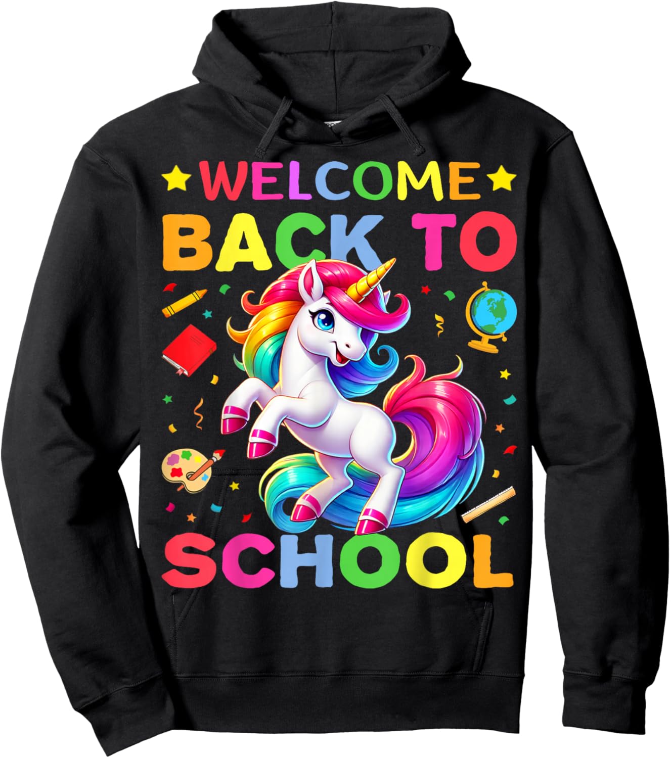 Retro Welcome Back to School Teacher Boys Girls Unicorn Hoodie - Hoodie | Black