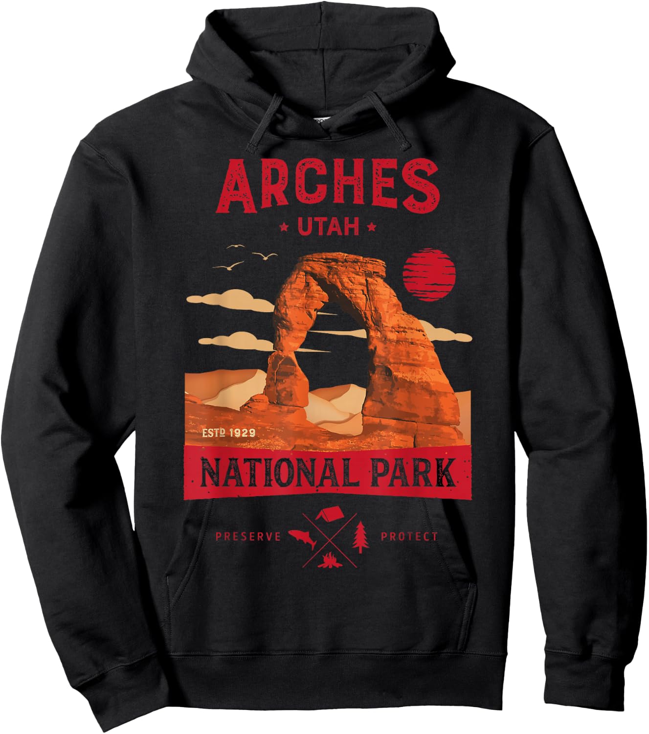 Arches National Park Delicate Arch Vintage Utah Retro Hiking Hoodie - Hoodie | Black