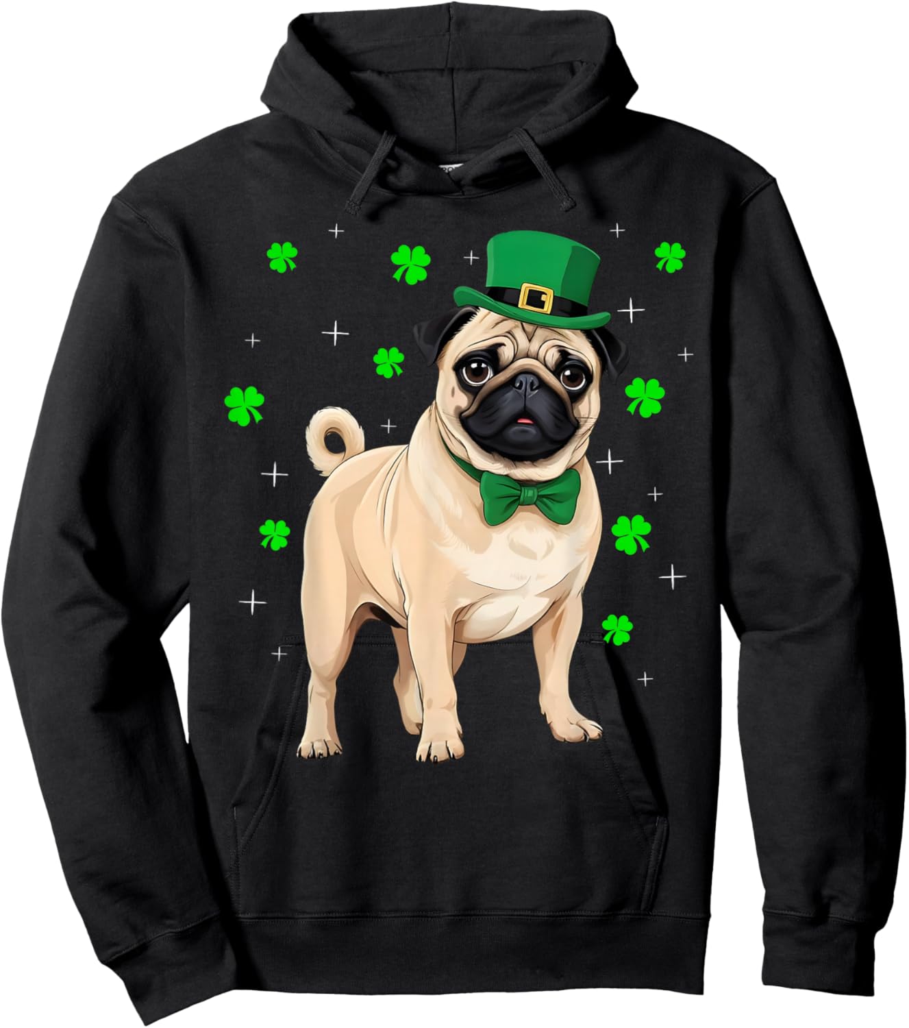 Irish Shamrock Leprechaun Hat Pug Dogs St Patrick's Day Hoodie - Hoodie | Black