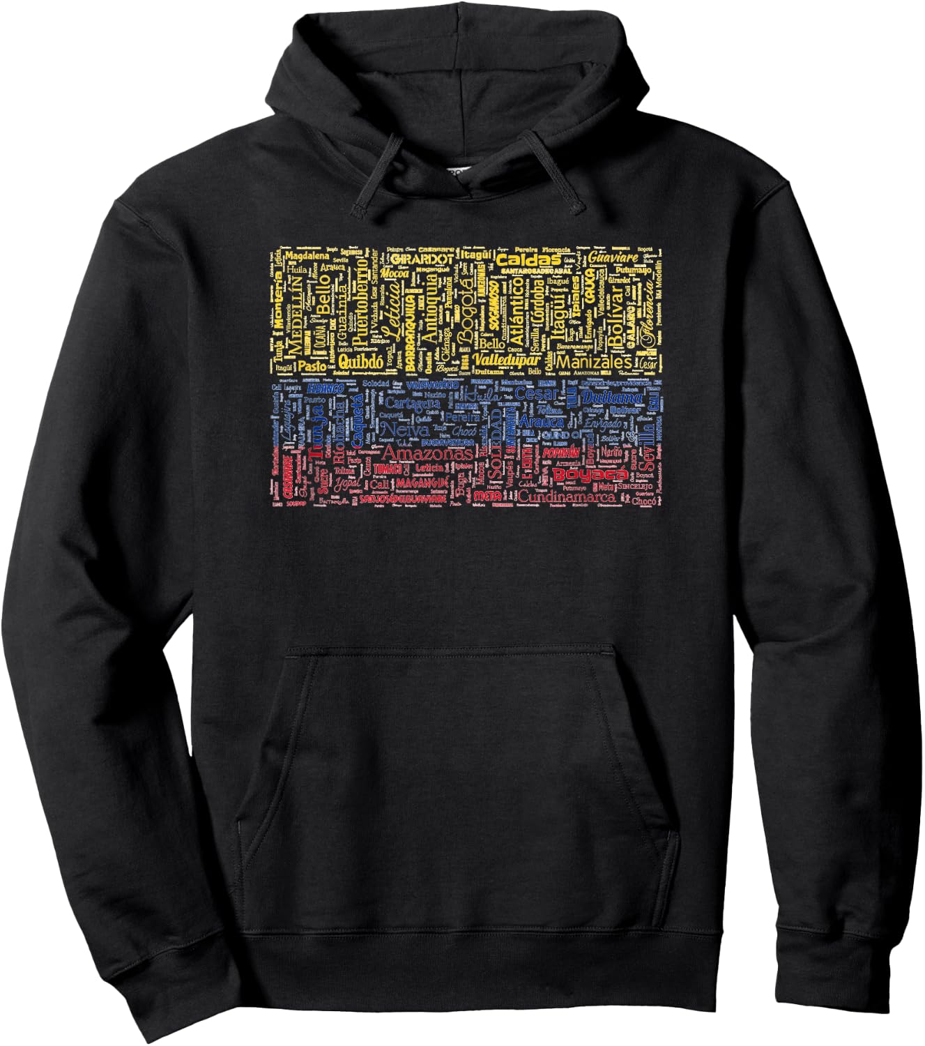 Colombian Flag Shirt with Colombian Cities Word Art Hoodie - Hoodie | Black