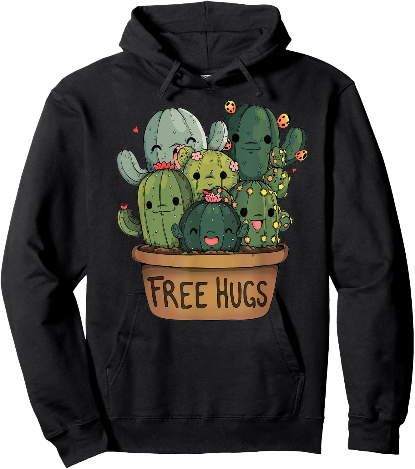 Free Cactus Hugs | Cute Funny Cactus Present Friendly Hoodie - Hoodie | Black