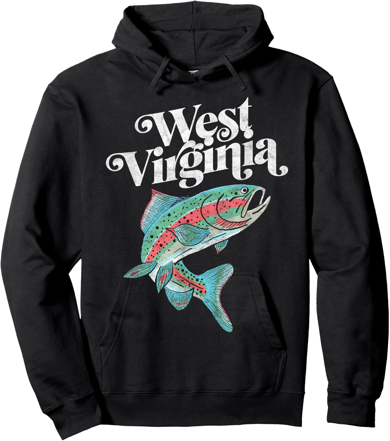 West Virginia Rainbow Trout Fishing Vintage Retro Graphic Hoodie - Hoodie | Black