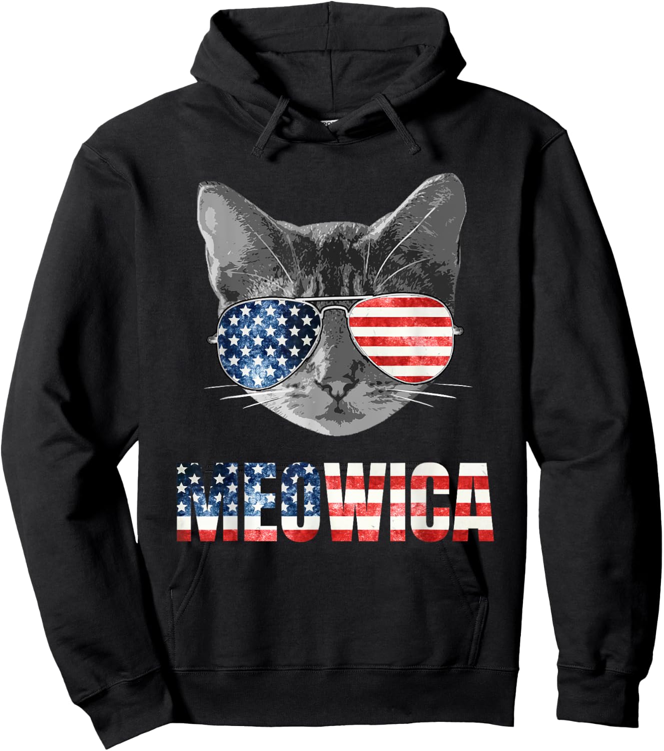 Meowica Funny Cat Patriotic USA Shirt American Flag Hoodie - Hoodie | Black