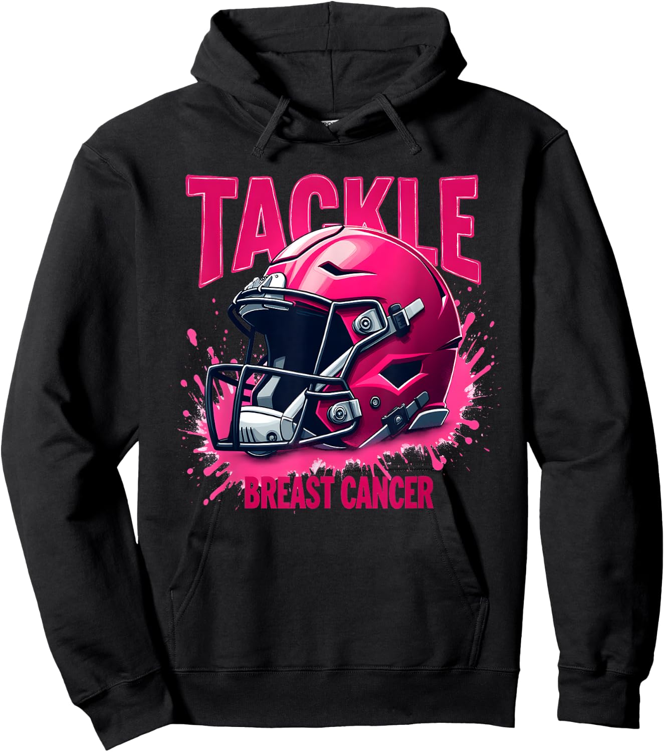 Pink Football Helmet Ribbon Tackle Breast Cancer Awareness Hoodie - Hoodie | Black