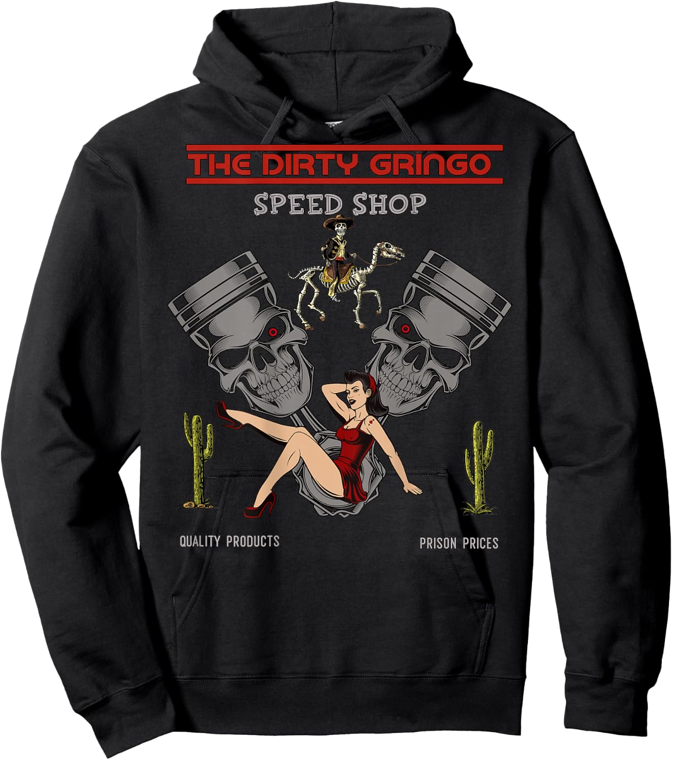 Dirty Gringo Speed Shop Rat Rod Sexy Pin Up on Crank Shaft Hoodie - Hoodie | Black