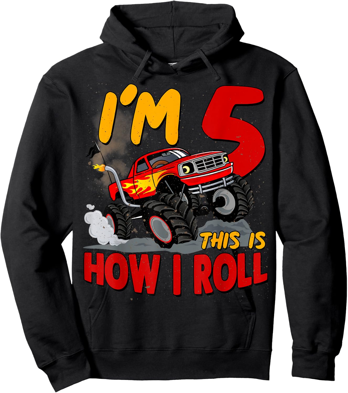 5th Birtdhay T Shirt Monster Truck 5 Years Old Boy Gift Hoodie - Hoodie | Black