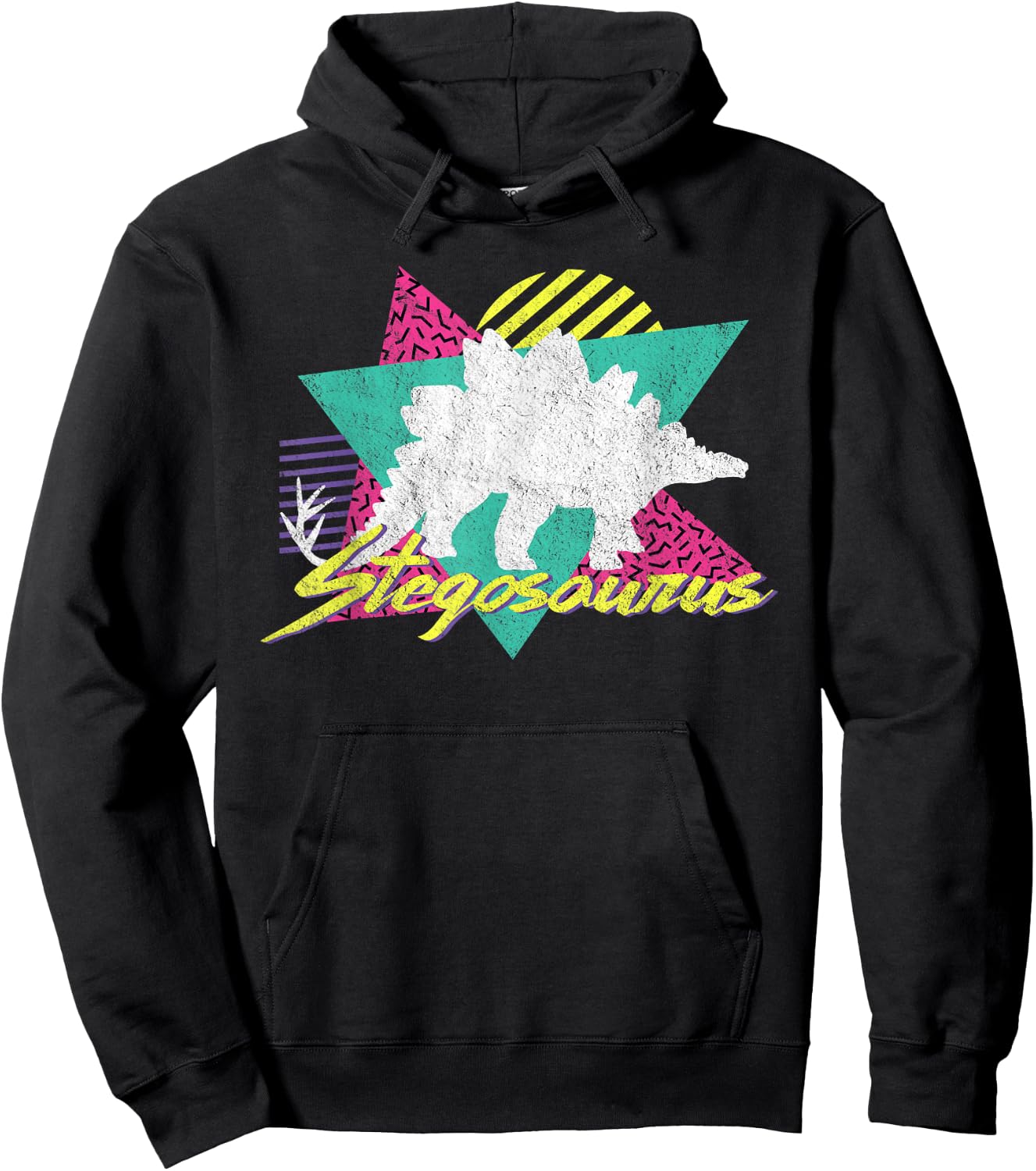 Vintage Retro 80s Or 90s Stegosaurus Dinosaur Hoodie - Hoodie | Black