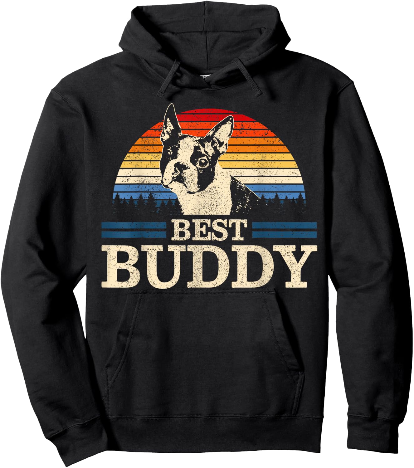 Boston Terrier Vintage Best Buddy Funny Dog Lover Gift Hoodie - Hoodie | Black