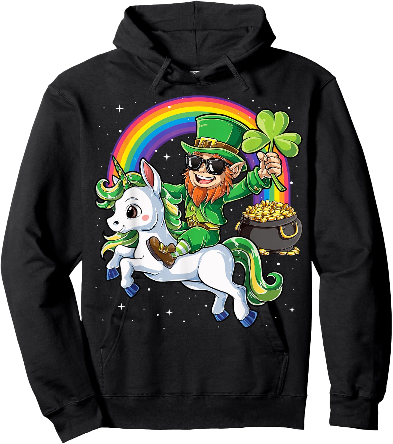 Unicorn St Patricks Day Girls Women Leprechaun Shamrock Hoodie - Hoodie | Black