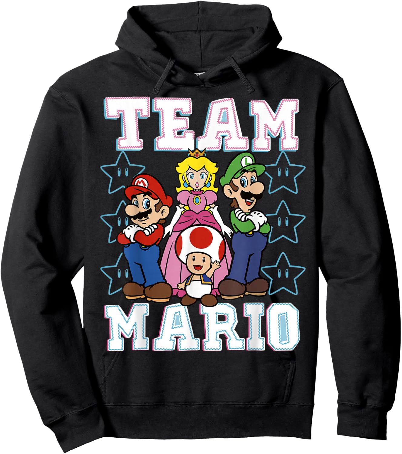 Super Mario Team Mario Group Shot Star Background Poster Hoodie - Hoodie | Black