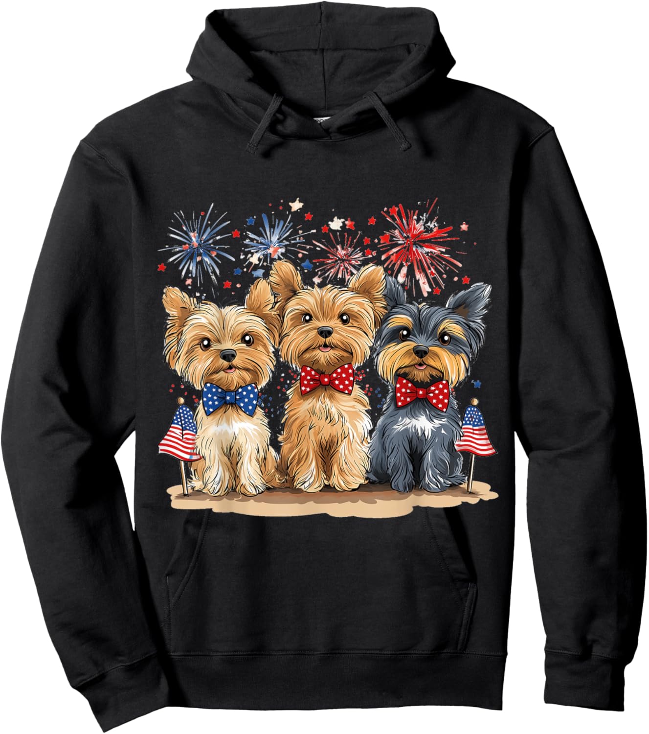 Happy 4th Of July Yorkshire Terrier Cute Dogs American Flag Hoodie - Hoodie | Black