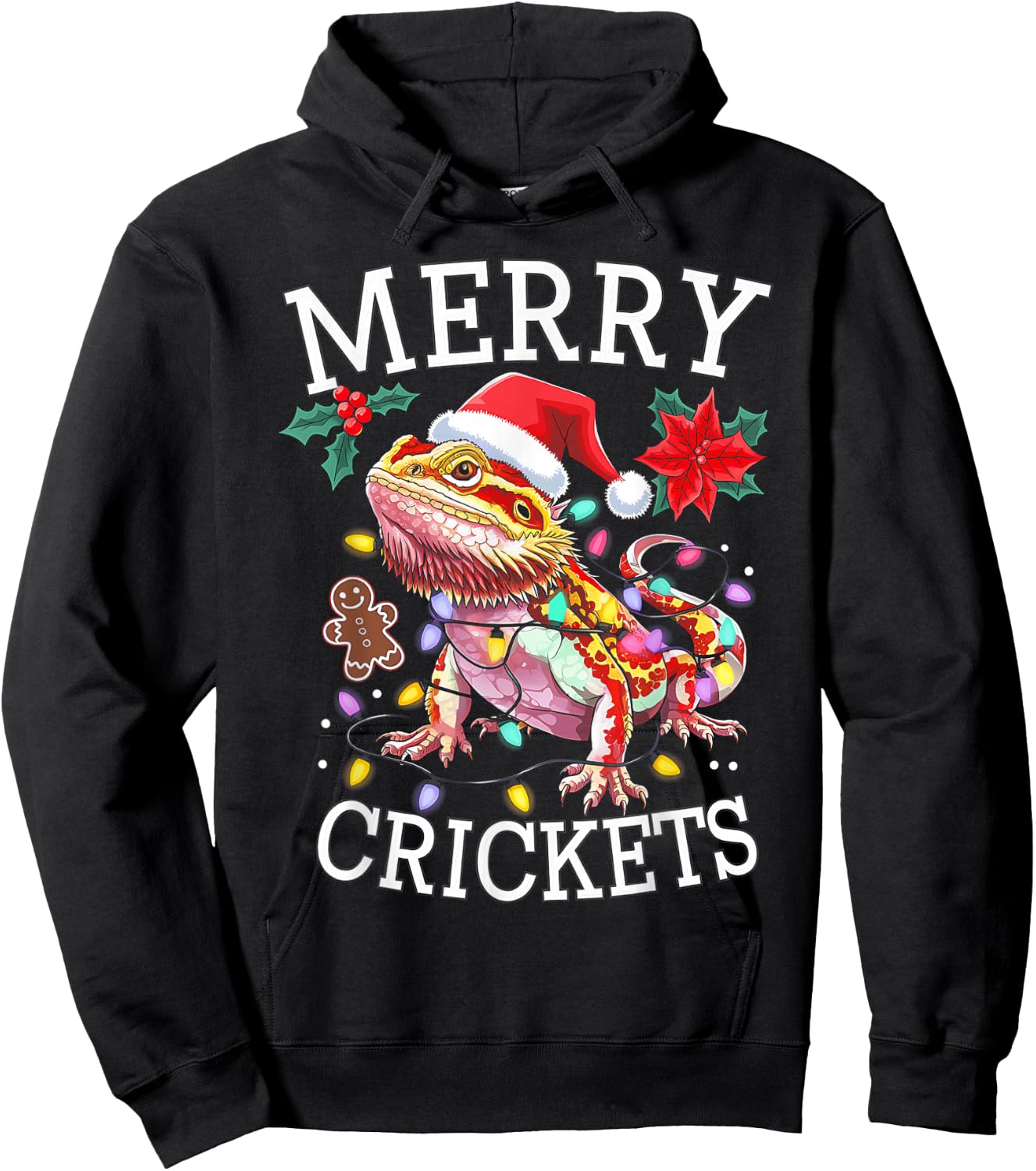 Bearded Dragon Christmas Lights Merry Crickets Hoodie - Hoodie | Black
