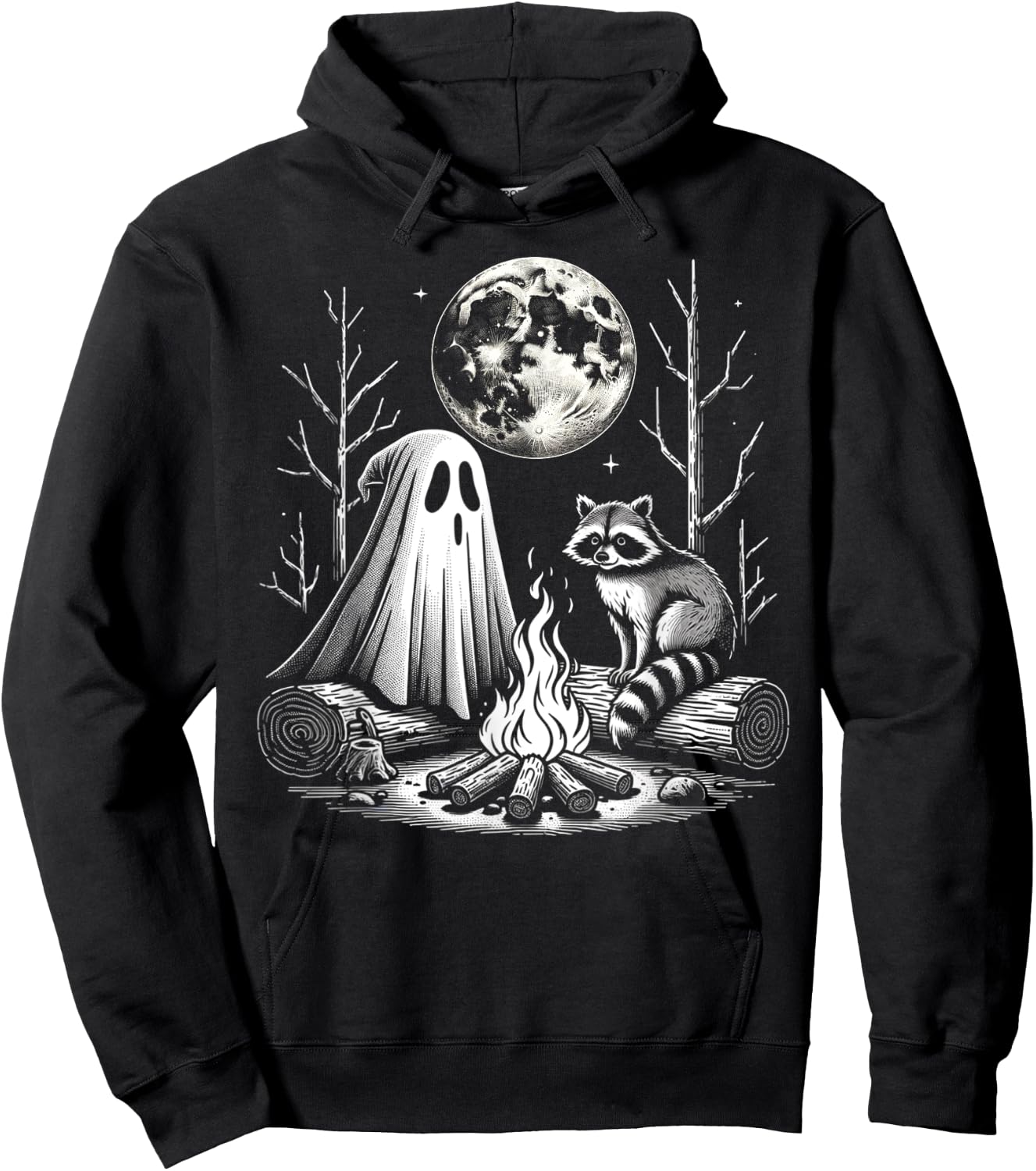 Funny Ghost With Raccoon For Campfire Lovers Halloween Vibes Hoodie - Hoodie | Black