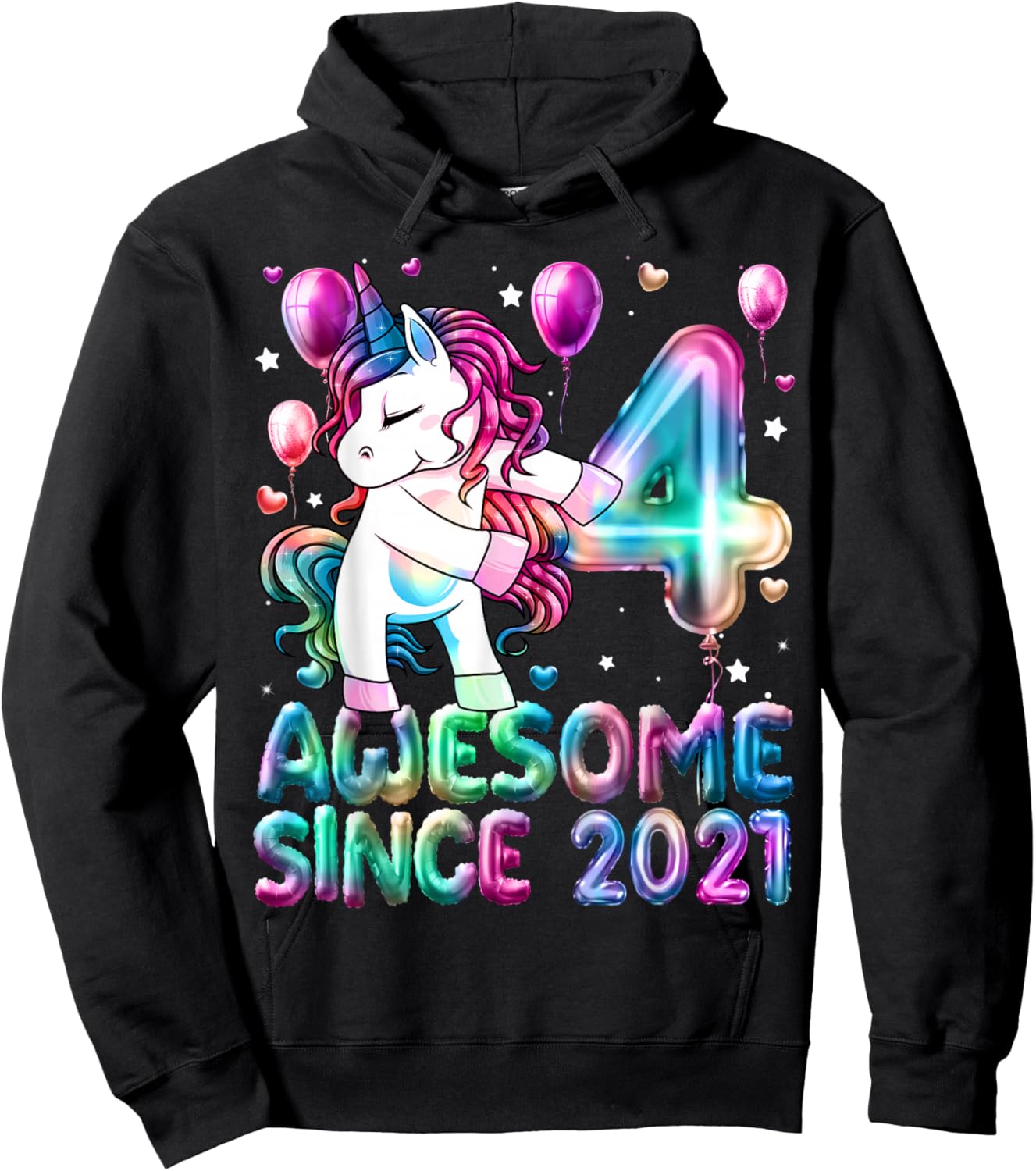 Flossing Unicorn 4 Year Old 4th Birthday Girl Unicorn Party Hoodie - Hoodie | Black