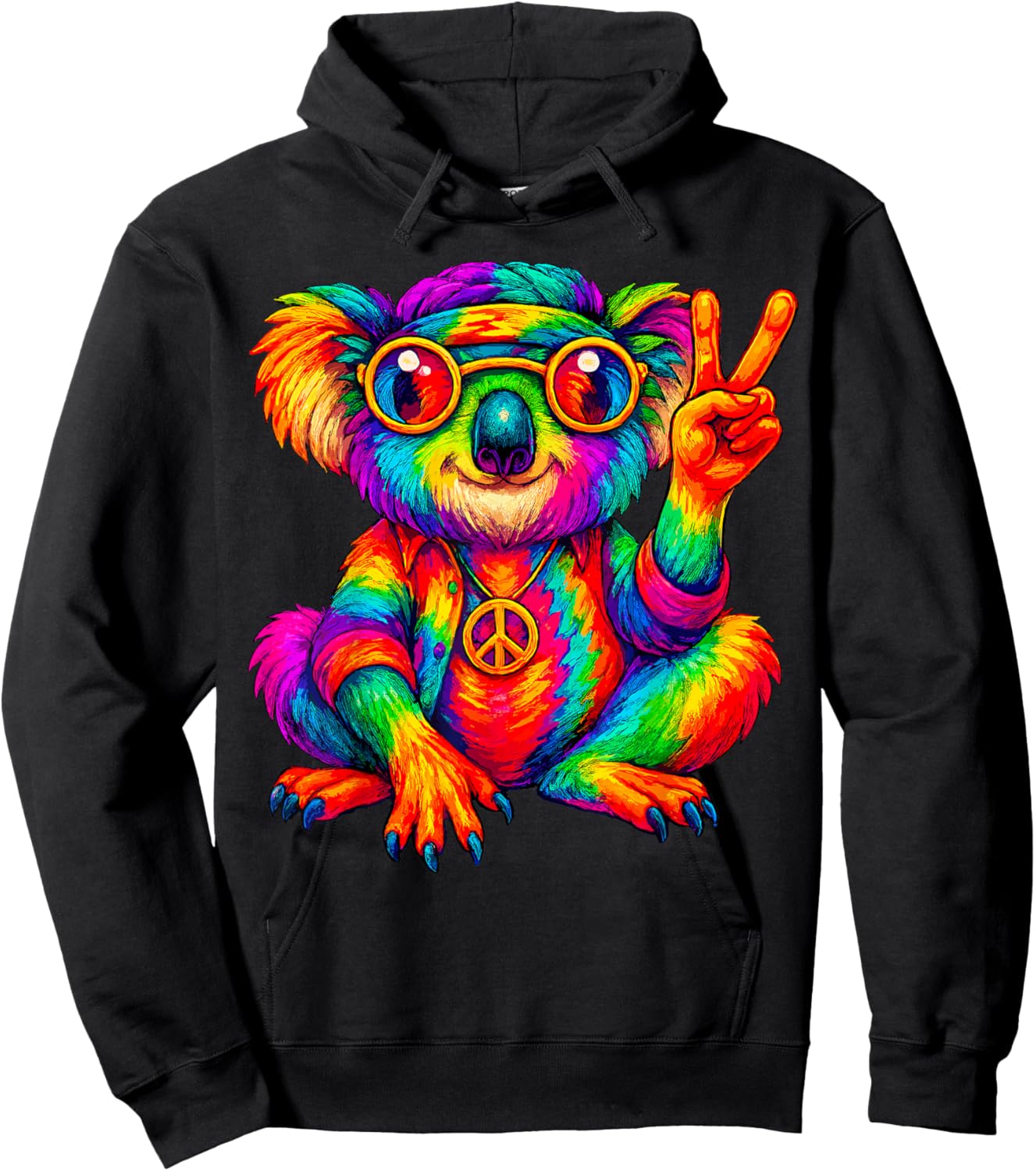 Tie-Dye Koala Peace Sign Hippo Hoodie - Hoodie | Black