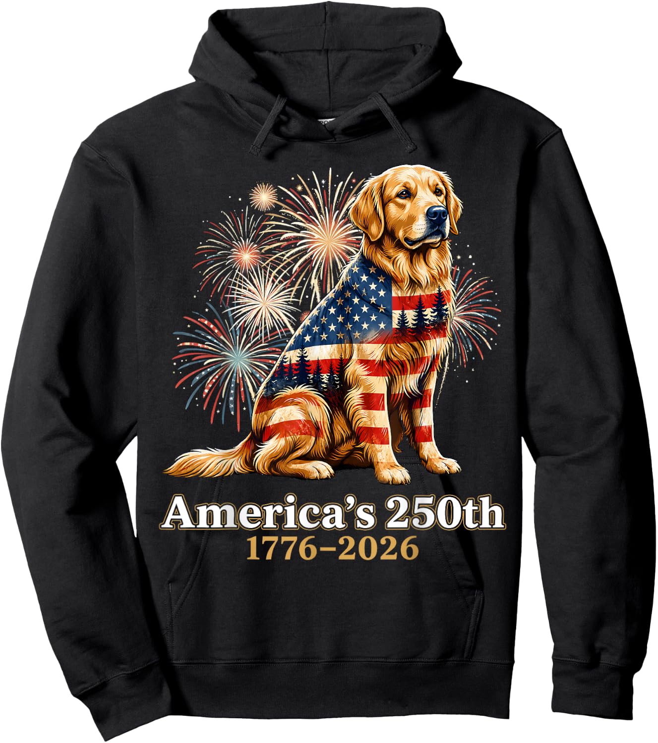 Golden Retriever Americas 250th 1776 4th of July Hoodie - Hoodie | Black