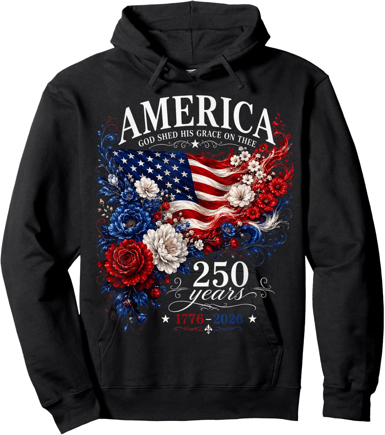 America Flag Floral 250 Years 4th July Girl Hoodie - Hoodie | Black