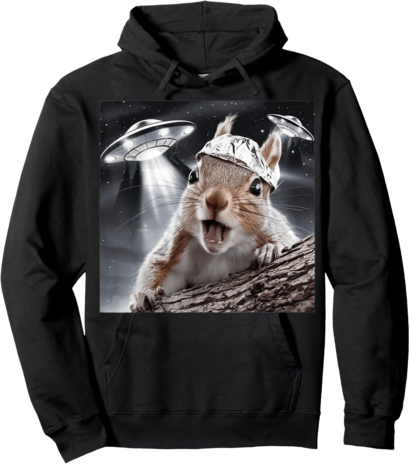 Funny Alien Squirrel Selfie Tin Foil Hat UFO Encounter Joke Hoodie - Hoodie | Black