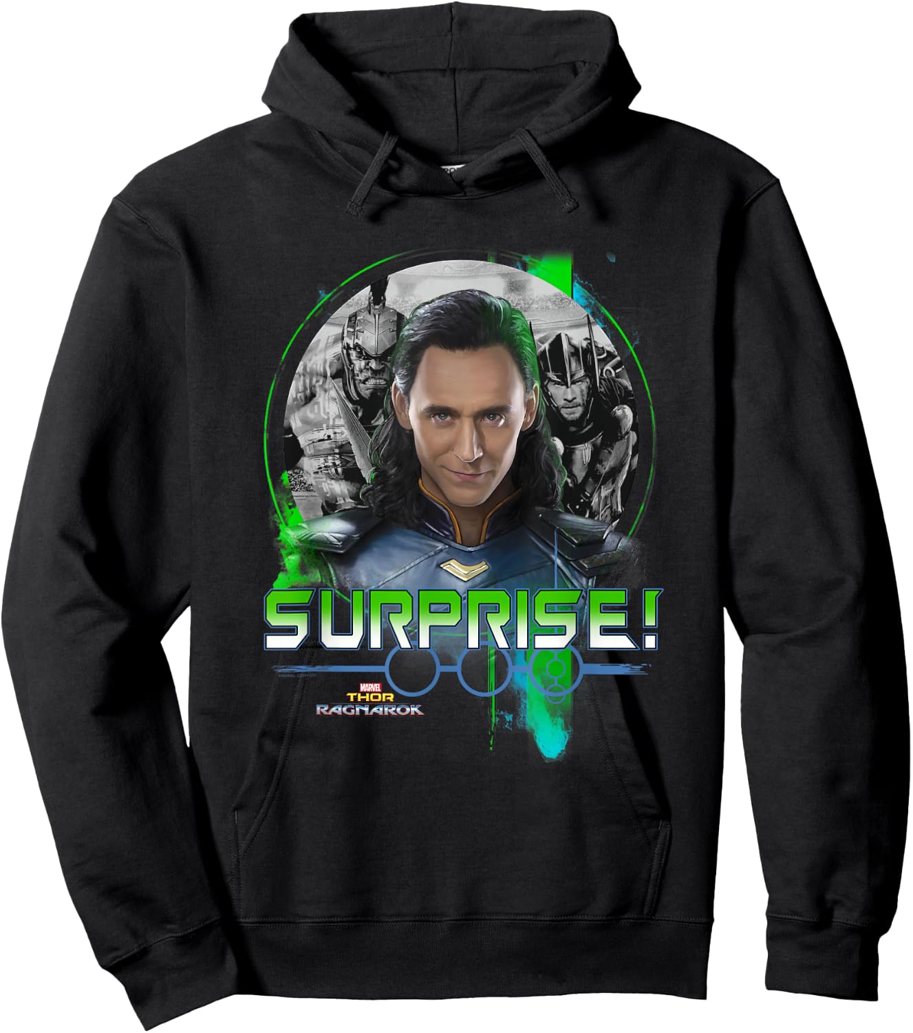 Marvel Thor Ragnarok Loki Surprise Green Pop Hoodie - Hoodie | Black