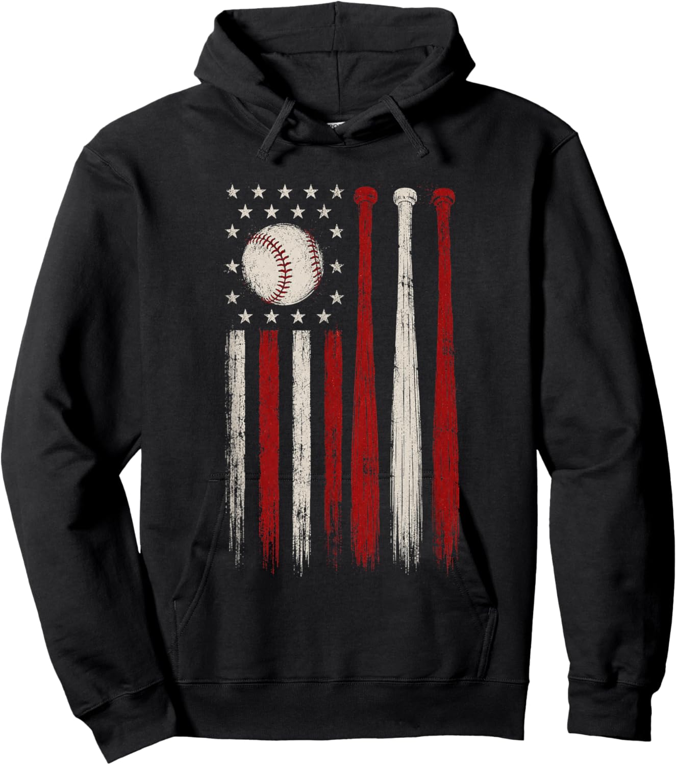 Patriotic Vintage American USA Flag Baseball Dad Mom Hoodie - Hoodie | Black