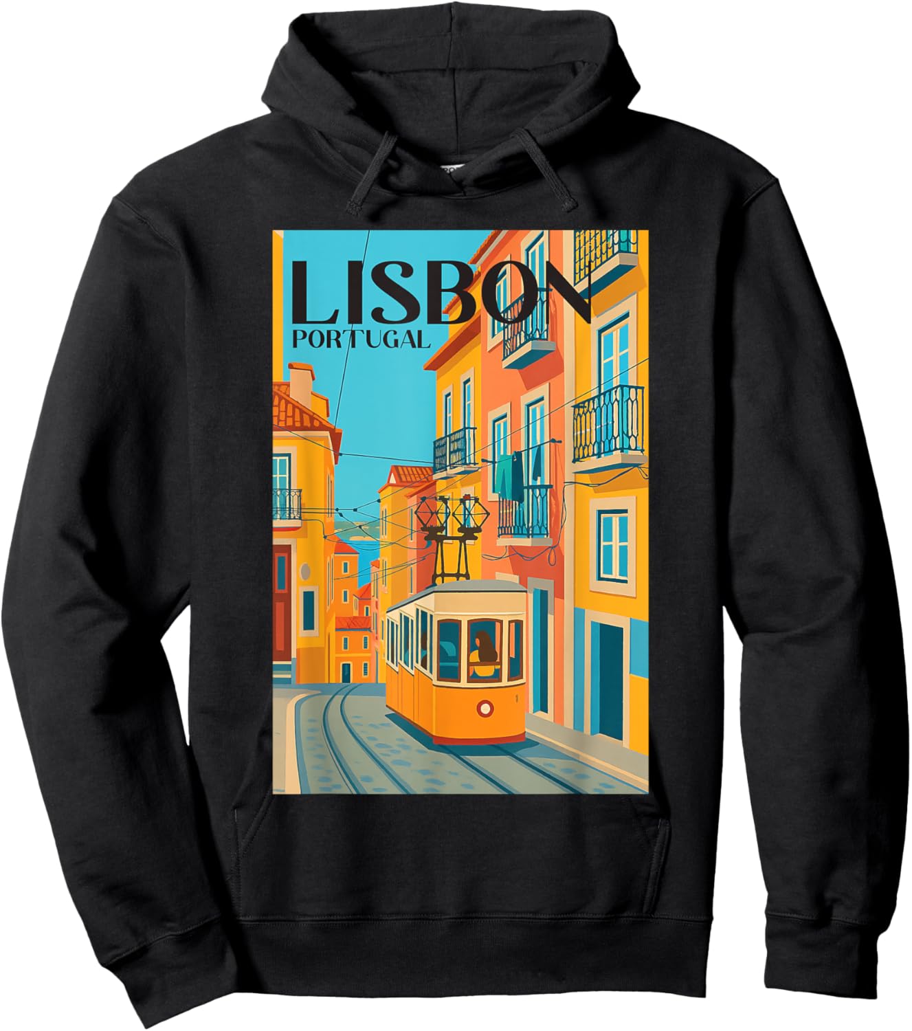 Lisbon Portugal Streetcar Retro Travel Art Vintage Europe Hoodie - Hoodie | Black