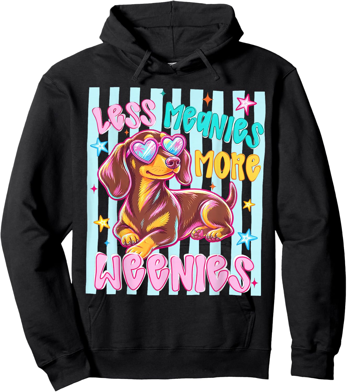 Less Meanies More Weenies, Kindness Dachshund Striped Hoodie - Hoodie | Black