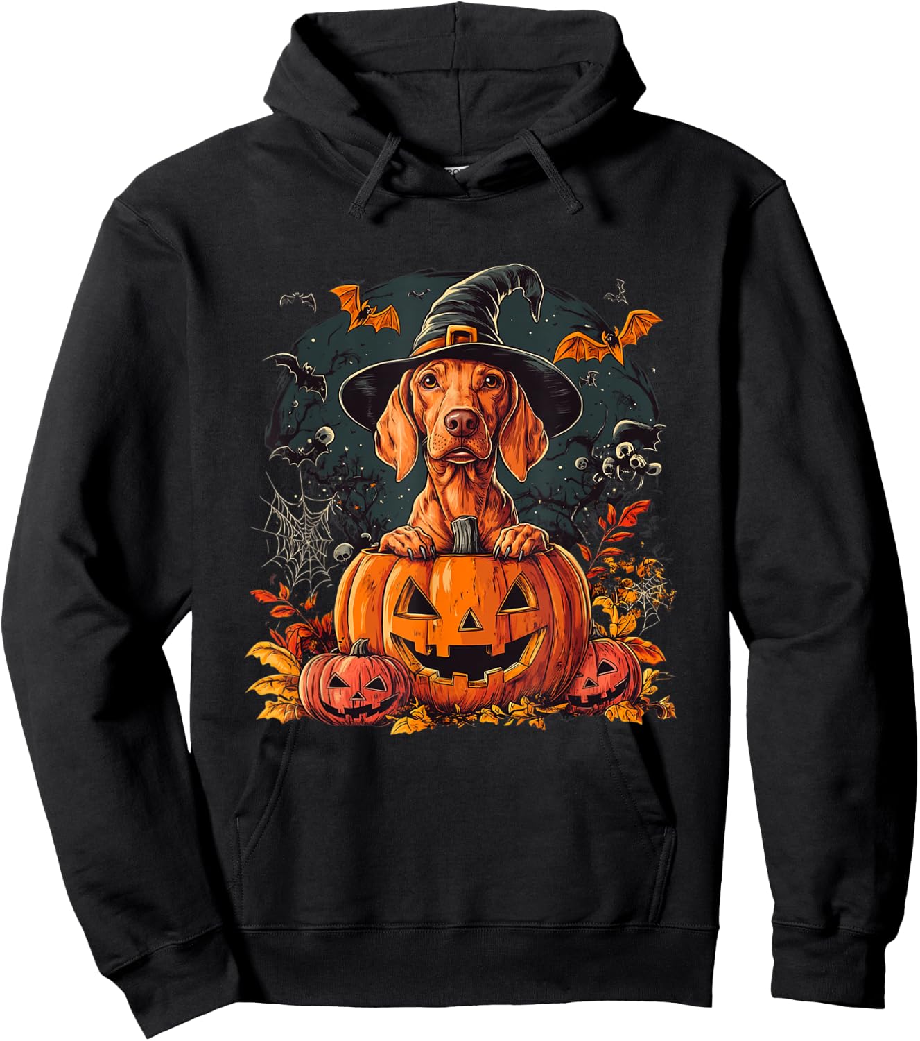 Vizsla Dog Pumpkin Halloween Thanksgiving Hoodie - Hoodie | Black