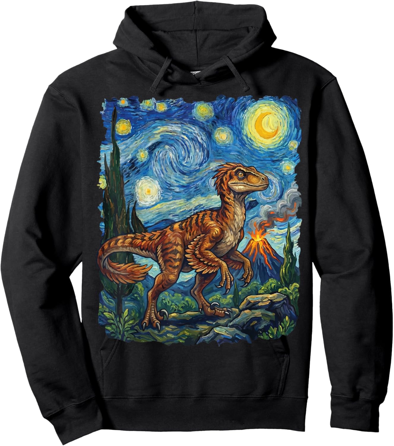 Velociraptor Starry Night Hoodie - Hoodie | Black