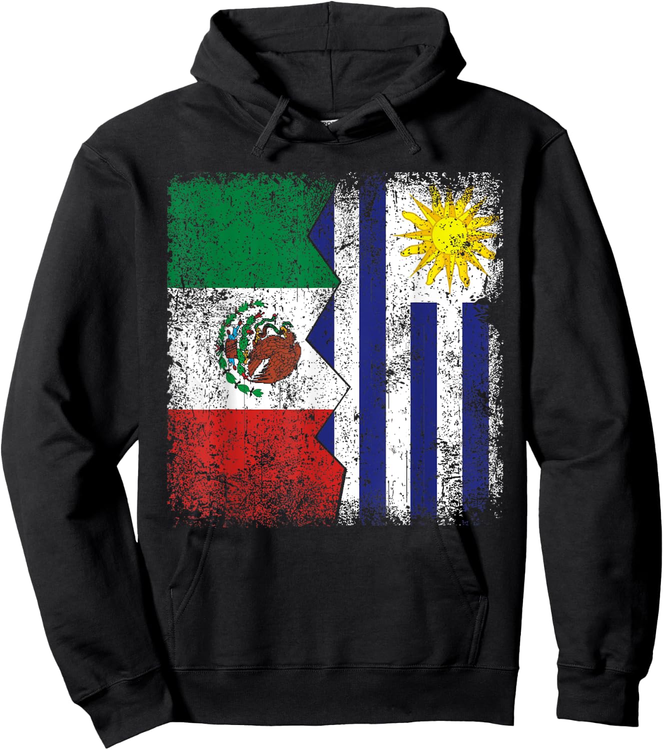 Uruguayan Roots | Half Mexican Flag | Mexico Uruguay Flags Hoodie - Hoodie | Black
