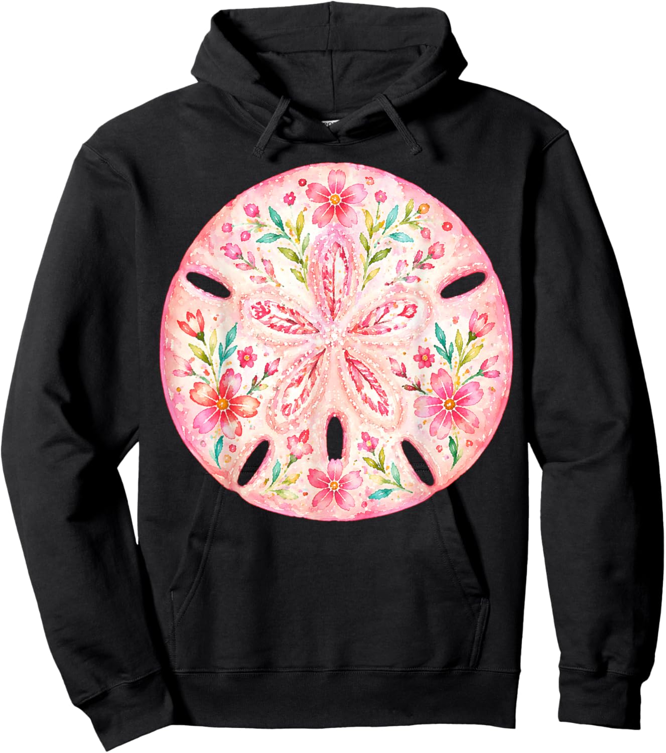 Pink Sand Dollar Summer Girly Floral Cruise Beach Girl Women Hoodie - Hoodie | Black